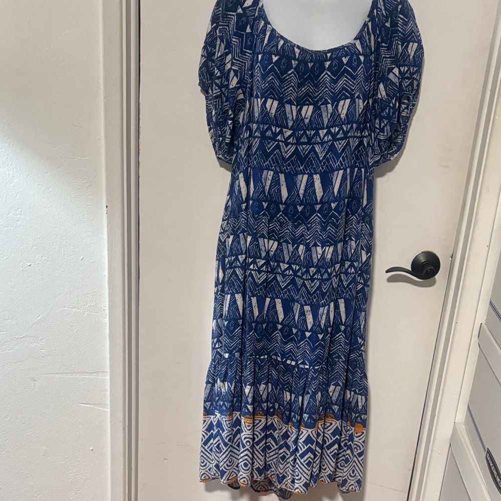 Knox Rose Blue and White Geometric artistic Maxi Dress size 2x - Picture 2 of 9